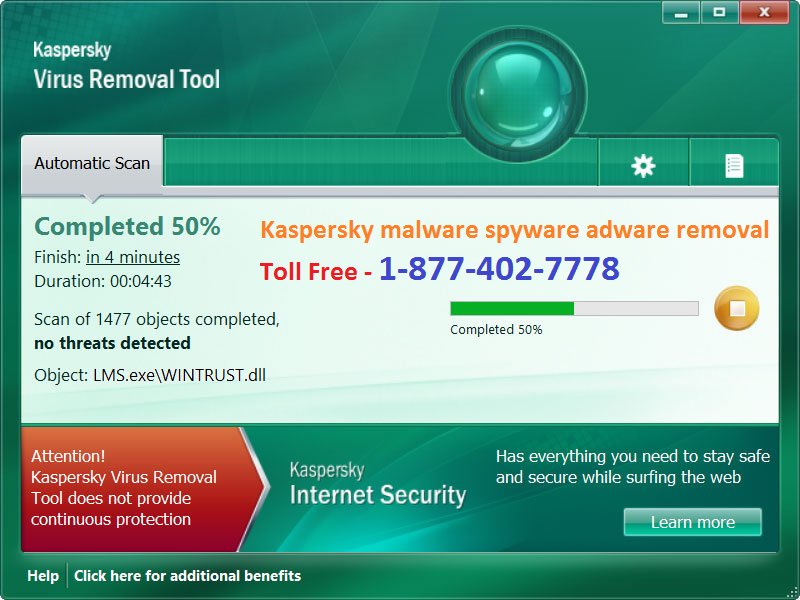 Kaspersky malware spyware adware removal 1-877-402-7778