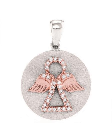 Diamond Angel Medallion Pendant In White Gold (.13ct)