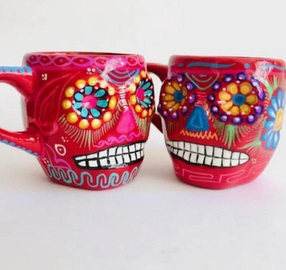 Day Of The Dead Calavera Cocktail Mugs 2 Pack  Handmade | Etsy