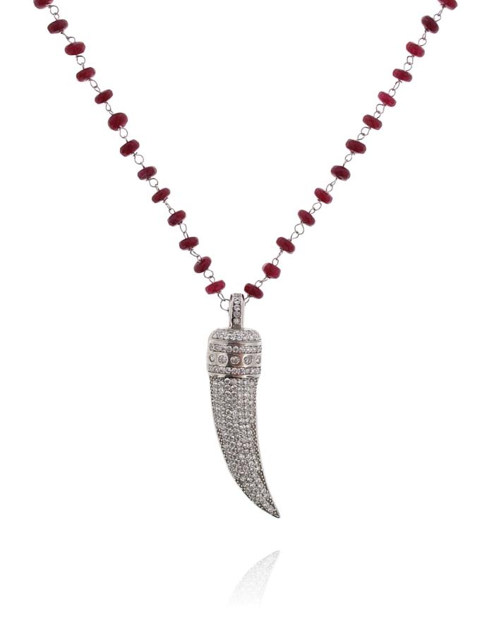Sterling Silver Red Jade Horn Necklace