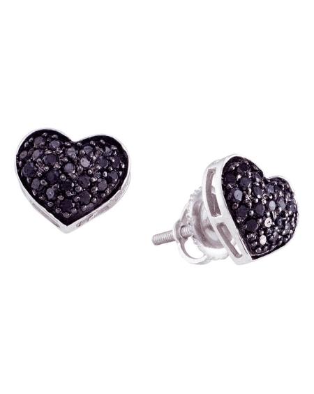 Black Diamond Pave Heart Earrings In 14k White Gold (.38ct)