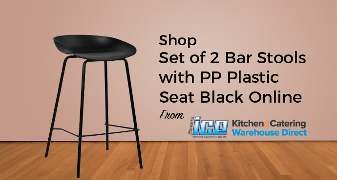 Shop Set of 2 Bar Stools with PP Plastic Seat Black Online from ICE Group