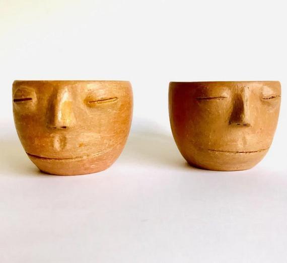 Red Clay Faces Cocktail Mug 2 Pack  Clay Glasses  Handmade | Ets
