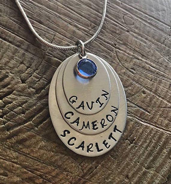 Personalized birthstone  Charm Necklace  Hand Stamped | Etsy