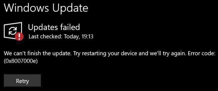 Solutions to fix Windows Update Error Code 0x8007000E