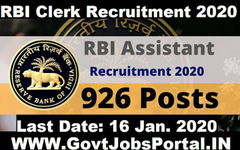 RBI Clerk Recruitment 2020 : Apply Online for Bank Jobs of 926 R