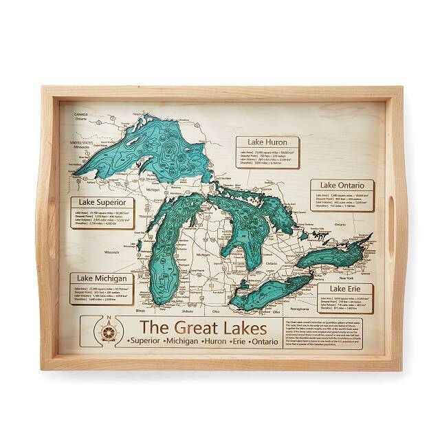 Custom  Wood Lake Map Tray