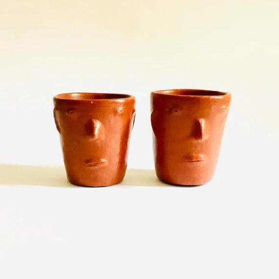 Red Clay Faces Short Tumbler 2 Pack   Clay Glasses  | Etsy