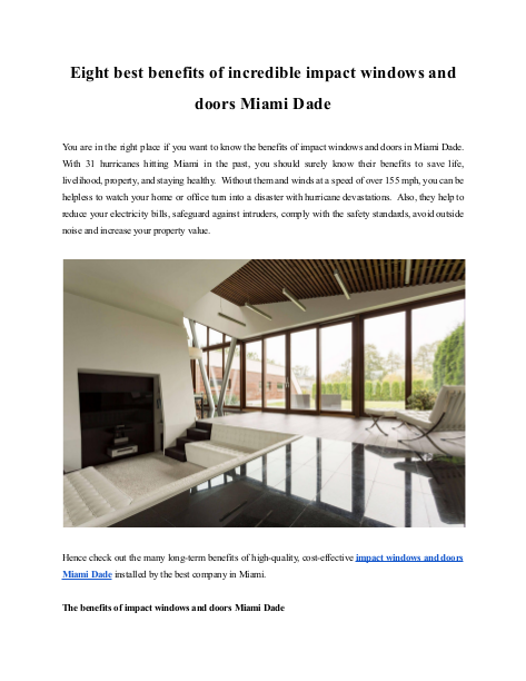 Eight best benefits of incredible impact windows and doors Miami