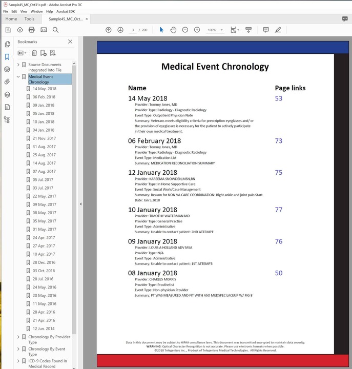 Medical Chronology Page Examples 2020 | Telegenisys Inc