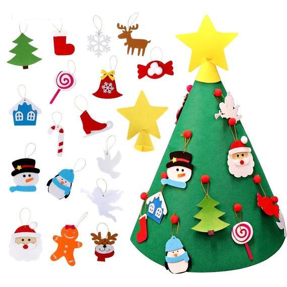 DIY Felt Christmas 3D Tree with 18Pcs Ornament set for Kids  | E